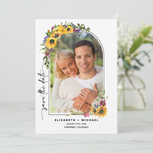 Zonnebloemen | Foto Wild Meadow Summer Weduwen Save The Date (Staand voorkant)