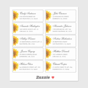 Zonnebloemen gasten adres. Rustieke verzendlabels Sticker
