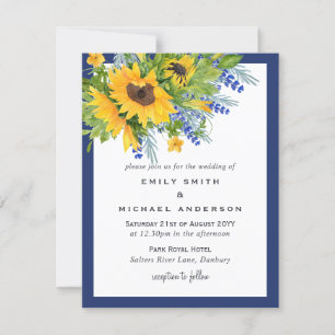 Zonnebloemen Geel Blauwe Floral Wedding Invitation Feestdagenkaart