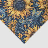 Zonnebloemen Geel en Blauw Swirls Decoupage Tissuepapier (Detail)