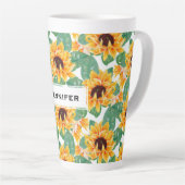  zonnebloemen Geel en groen patroon Latte Mok (Rechterhoek)