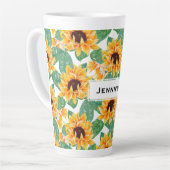  zonnebloemen Geel en groen patroon Latte Mok (Linkerhoek)