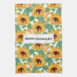  zonnebloemen Geel en groen patroon Theedoek