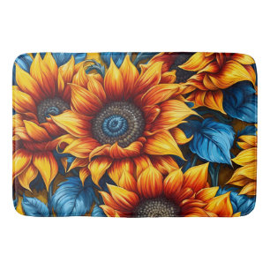 Zonnebloemen geel rood en blauw badmat