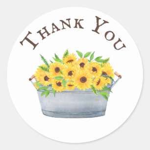 Zonnebloemen Geel Wasbekken Bouquet Dank u Ronde Sticker