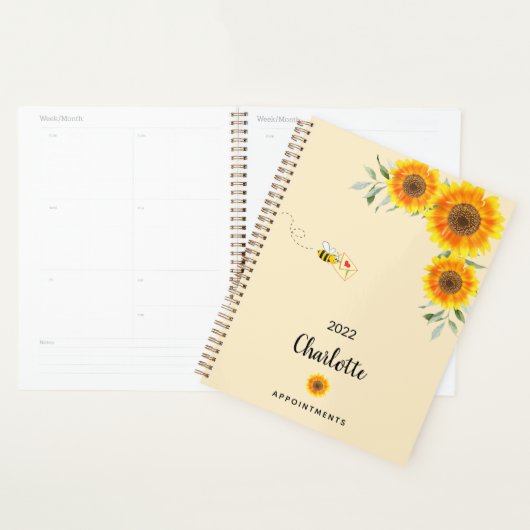 Zonnebloemen gele bijen aangepaste naam planner (Display)
