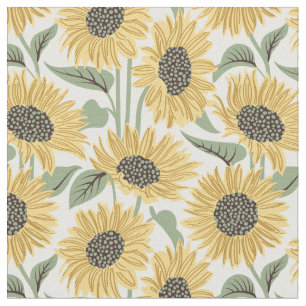 Zonnebloemen / gele bloem / salie bladeren stof