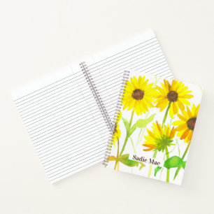 Zonnebloemen gepersonaliseerde aangepaste naam tij notitieboek