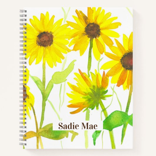 Zonnebloemen gepersonaliseerde aangepaste naam tij notitieboek (Voorkant)