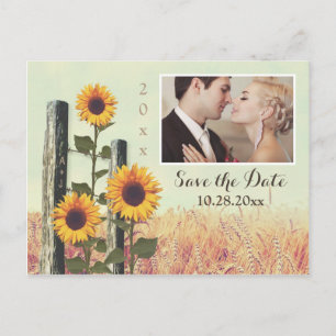 Zonnebloemen gesneden hek Save the Date Briefkaart