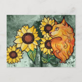 Zonnebloemen Ginger Maine Coon Cat Briefkaart (Voorkant)