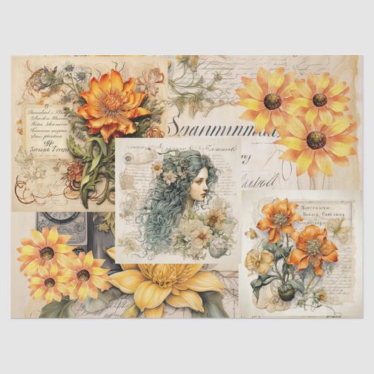 Zonnebloemen & Girly Dreams Collage Tissue Paper Tissuepapier (Voorkant)
