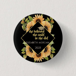 Zonnebloemen Glitter Afstudeerhoed Drankviltje K Ronde Button 3,2 Cm
