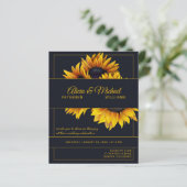 Zonnebloemen gouden moderne huwelijksuitnodiging (Staand voorkant)