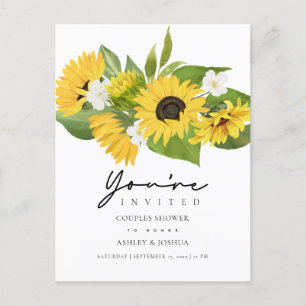 Zonnebloemen Greenery Paar Vrijgezellenfeest Uitnodiging Briefkaart