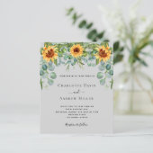 Zonnebloemen grijze eucalyptus groen uitnodiging (Staand voorkant)