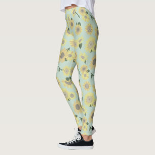 Zonnebloemen grillig geel op blauw patroon leggings