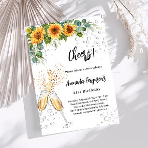 Zonnebloemen groen gejuich bubbels luxe verjaardag kaart
