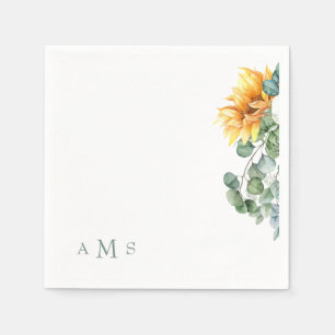 Zonnebloemen, groen Sage Monogram Servet