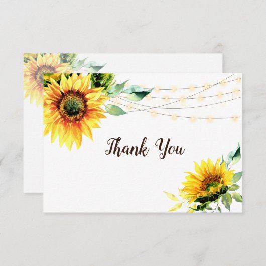 Zonnebloemen groen String Lights rustieke bruiloft Bedankkaart (Voorkant / Achterkant)