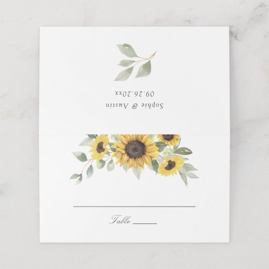 Zonnebloemen Groene Bladeren Trouwtafel (Buitenkant ongevouwen)