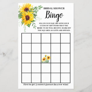 Zonnebloemen Groene Bruidsdouche Bingo Spelkaart Flyer
