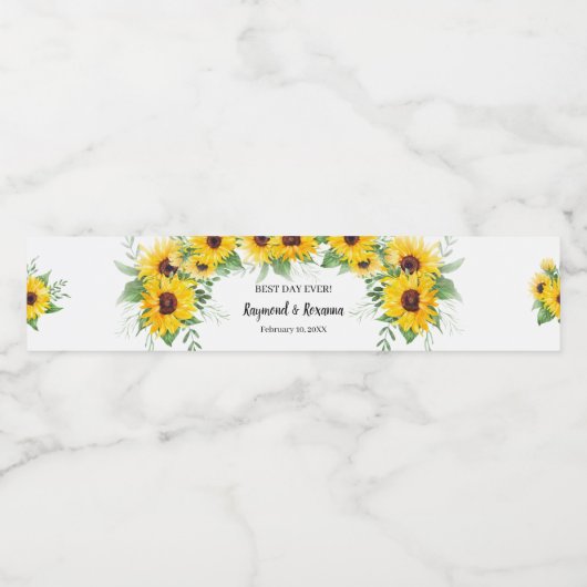 Zonnebloemen Groene Bruidsdouche Huwelijk Waterfles Etiket (Enkel label)