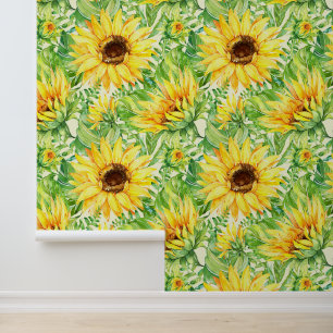 Zonnebloemen Grote Bloemen Op Crème Behang