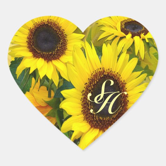 Zonnebloemen Hart Sticker (Voorkant)