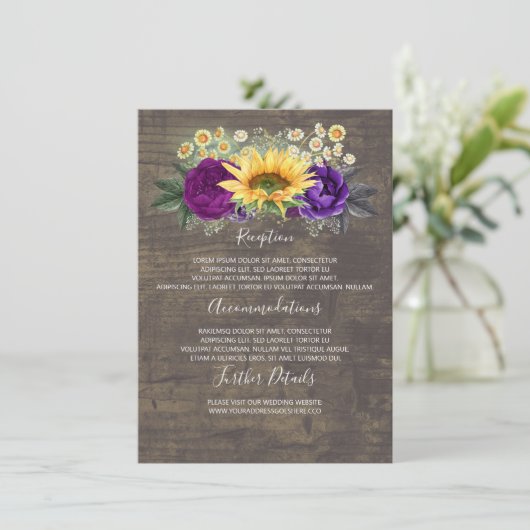 Zonnebloemen herfst bruiloft details informatie ga informatiekaartje (Staand voorkant)