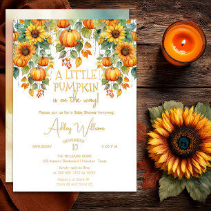 Zonnebloemen Herfst Een beetje pompoen Baby shower Folie Uitnodiging