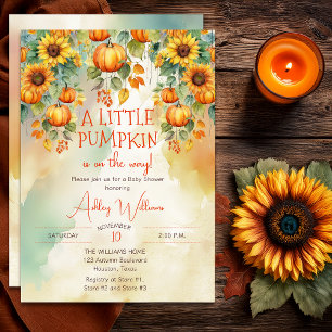 Zonnebloemen Herfst Een beetje pompoen Baby shower Kaart
