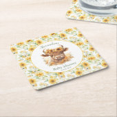 Zonnebloemen Hoogland Koe Baby shower Papier Onder Vierkante Kartonnen Onderzetter (Schuin)