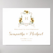 Zonnebloemen Hydrangea Crest Monogram Welkom Bord Poster (Voorkant)