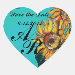 ZONNEBLOEMEN IN BLAUW BLAUWGROEN Save Date Heart M Hart Sticker