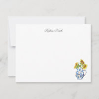 Zonnebloemen in Blue en White Jug flat note card