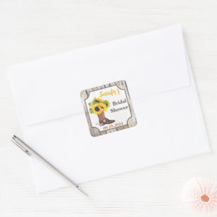 Zonnebloemen in Cowboylaars Bruidsdouche Vierkante Sticker