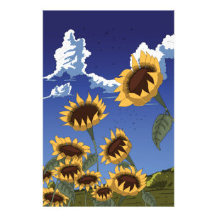 Zonnebloemen in de zomer foto afdruk