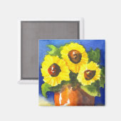 Zonnebloemen in een kleipot magneet (Voorkant / Achterkant)