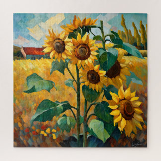Zonnebloemen in een veld legpuzzel