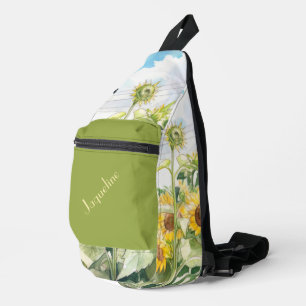 Zonnebloemen in gele bruine en groene achtergrond sling bag