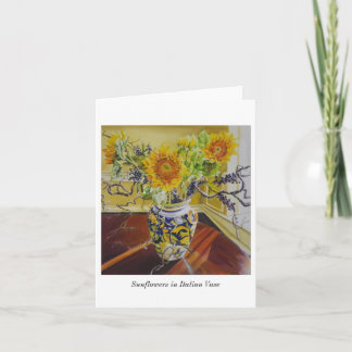 Zonnebloemen in Italiaanse vaas notecard Kaart