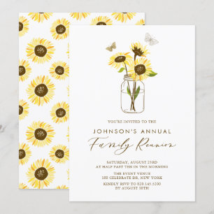 Zonnebloemen in Mason Jar Summer Family Reunion Kaart