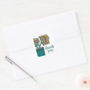 Zonnebloemen in pot Bloemige Dank Je Wel  Vierkante Sticker