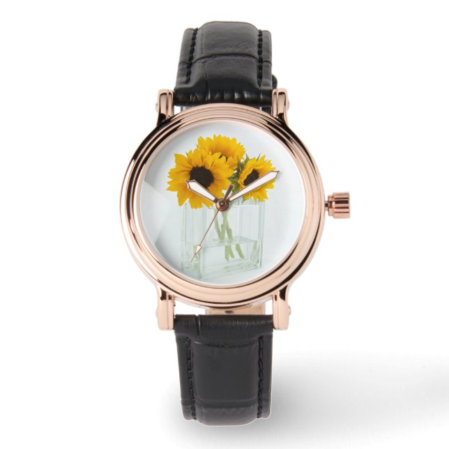Zonnebloemen in Vase-horloges Horloge (Voorkant)