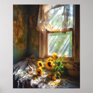 Zonnebloemen in Vase Window Sill Scene #SFW1016 Poster
