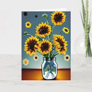 Zonnebloemen in Vazen Kunst Mama's verjaardag Kaart