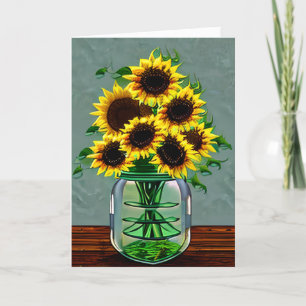  Zonnebloemen in Vazen Kunst Oma's Verjaardag Kaart