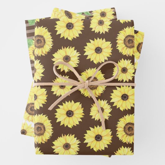 Zonnebloemen inpakpapier Flat Sheet Set van 3 (In situ)