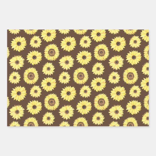 Zonnebloemen inpakpapier Flat Sheet Set van 3 (Voorkant)
